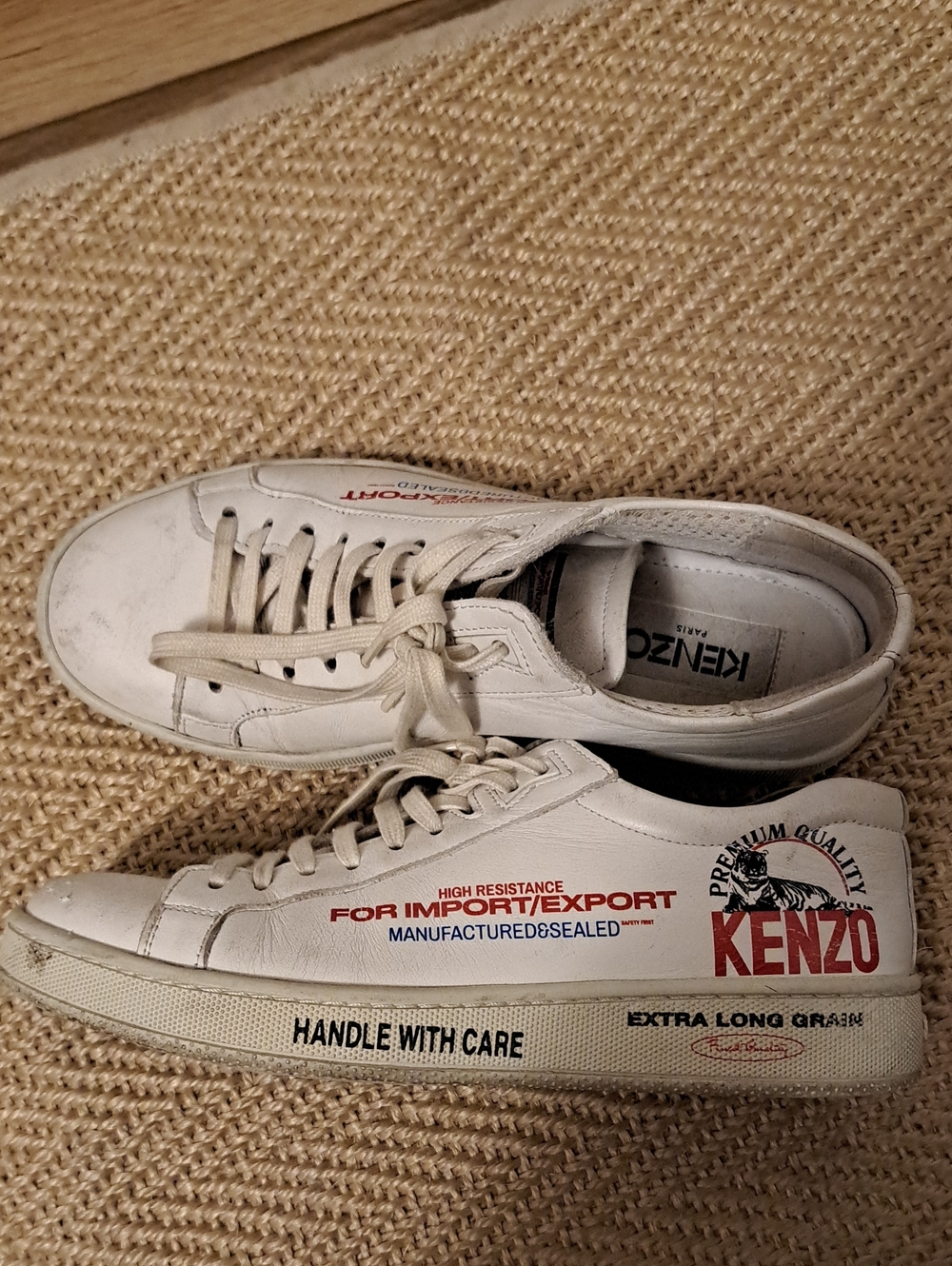 Kenzo White Sneakers with Red and Black Logos